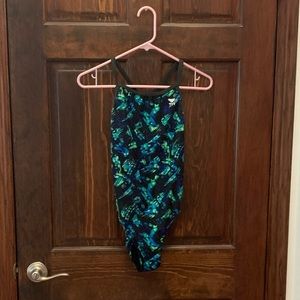 blue and green tyr practice suit